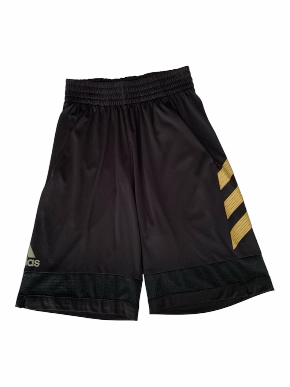 Adidas Climalite Shorts Boys Black Gold Drawstring Pockets Basketball Logo